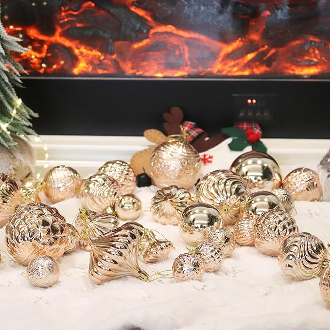 Christmas Ornaments Set with 36pcs Shatterproof Christmas Tree Decorations Multi-Size Christmas Ball Ornaments with 7 Styles Champagne
