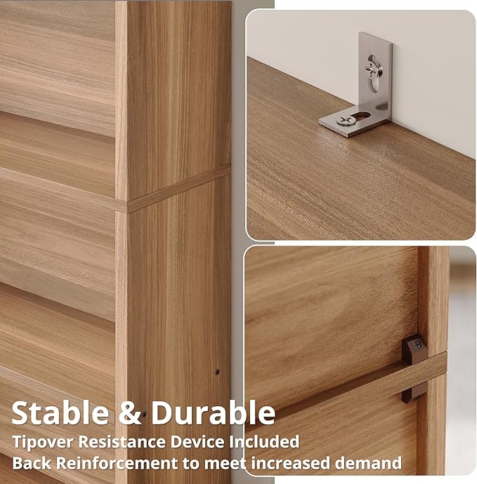 IRONCK Industrial Bookshelves and Bookcases with Doors Floor Standing 6 Shelf Display Storage Shelves 70 in Tall Bookcase for Home Office, Living Room