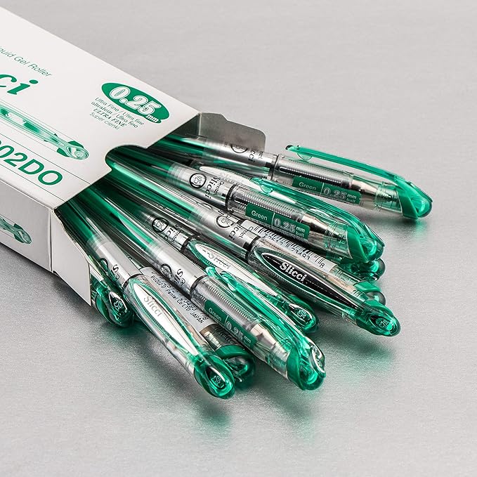 Pentel Arts Slicci 0.25 mm Extra Fine Gel Pen, Green Ink, Box of 12 (BG202-D)