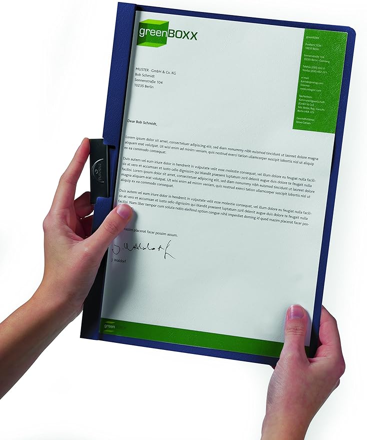 Durable Report Cover with DURACLIP - Letter-Size 8.5" x 11" Inches - Holds Up to 30 Pages - Clear Cover with Dark Blue Border - Box of 25