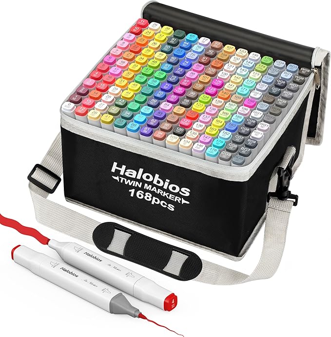 168 Colors Fine & Chisel Alcohol Markers, Dual Tip Art Markers Alcohol Marker Set with Case, Marker for Adults Kids Coloring Artists Drawing Sketching Card Making and Illustration