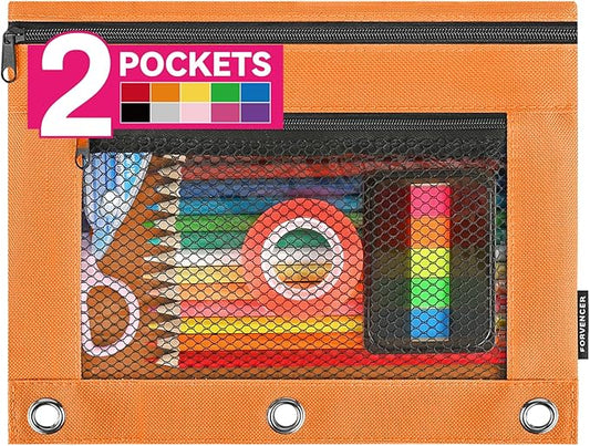 Forvencer Adorable Zipper Pencil Pouch, Cute Zipper Pouch for 3-ring Binders, Sturdy Binder Pouch with Smooth Zippers, Perfect for Students & Back to School, Portable Pencil Bag, Orange