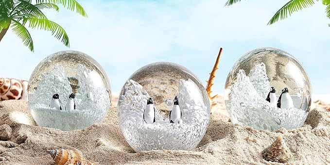 EUSTUMA Hand Blown Glass Penguin Paperweight,Sea Animal Ornament for Fish Tank Aquarium,Sea Animals Collection for Birthday Gift,Paperweight Glass Ball