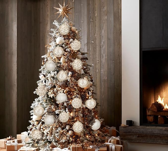 4.7 Inch Large Champagne Gold Christmas Ornaments 4Pcs Christmas Tree Balls Ornaments Shatterproof Christmas Ornaments for Xmas Tree Decor for Holiday Party Wreath Home Decor (Champagne, 120mm)