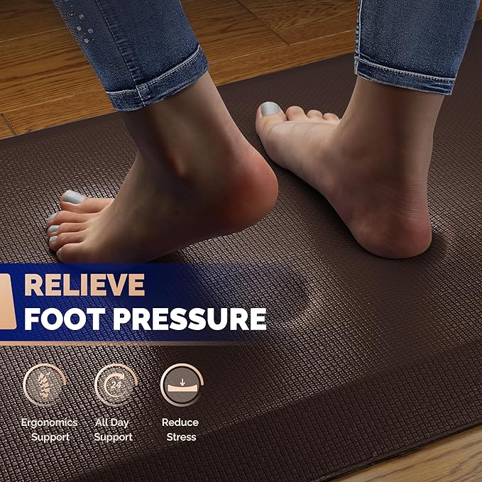 FEATOL Anti Fatigue Mat Floor Mat, Extra Thick Standing Office Desk Mat Memory Foam Cushioned Anti Fatigue Ergonomic Kitchen Mats Comfort Standing Pad NOT PVC 9/10 Inch Thick (Brown, 20x59x9/10-Inch)