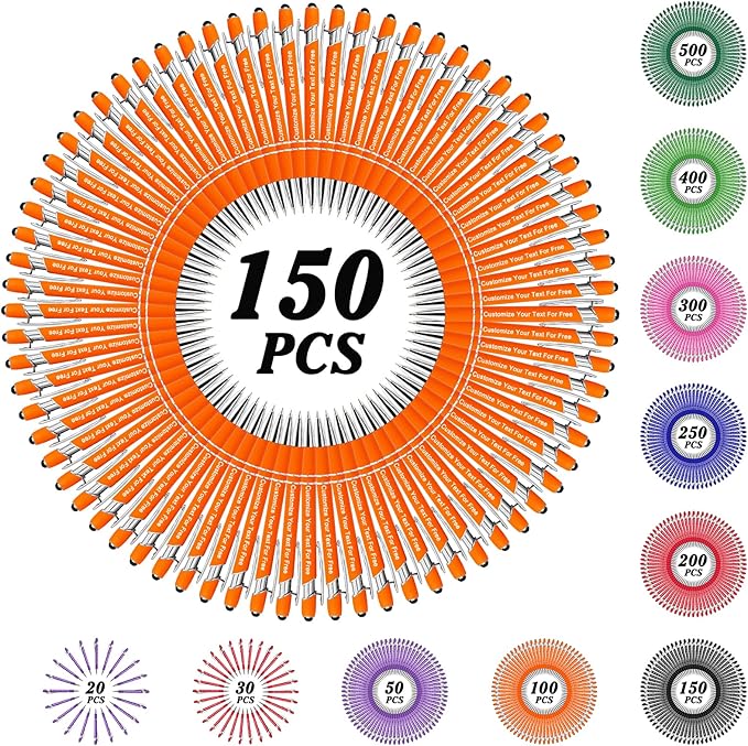 Max 500 Pcs Personalized Pens Bulk, Custom Pens with Free Engraving, Customized Stylus Tip Ballpoint Pen with Your Name Massage Text for School Office Business Graduation Anniversaries-150 Packs