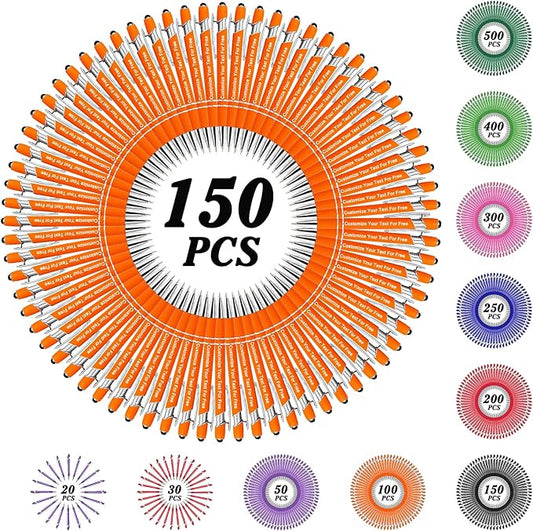 Max 500 Pcs Personalized Pens Bulk, Custom Pens with Free Engraving, Customized Stylus Tip Ballpoint Pen with Your Name Massage Text for School Office Business Graduation Anniversaries-150 Packs