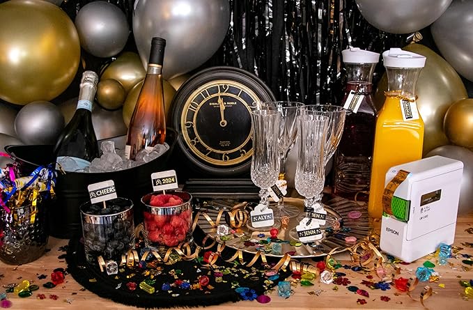 Epson LABELWORKS 218GBPX Genuine PET (Polyester) Tape Cartridge - Gold on Black Designer Craft Label Maker Tape - 3/4" (18MM) Wide, 30'