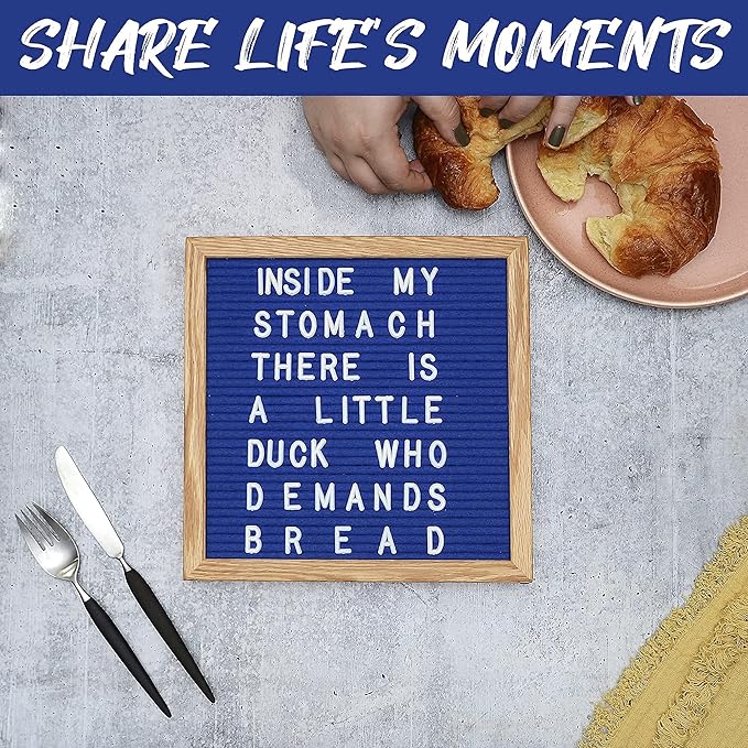 Felt Like Sharing Square Letter Board (Sapphire Blue Felt - 10”x10”) – Changeable Message Board with 3 Sets of Felt Board Letters – Statement Wall Sign for Quotes, Home or Holiday Decor In Oak Frame