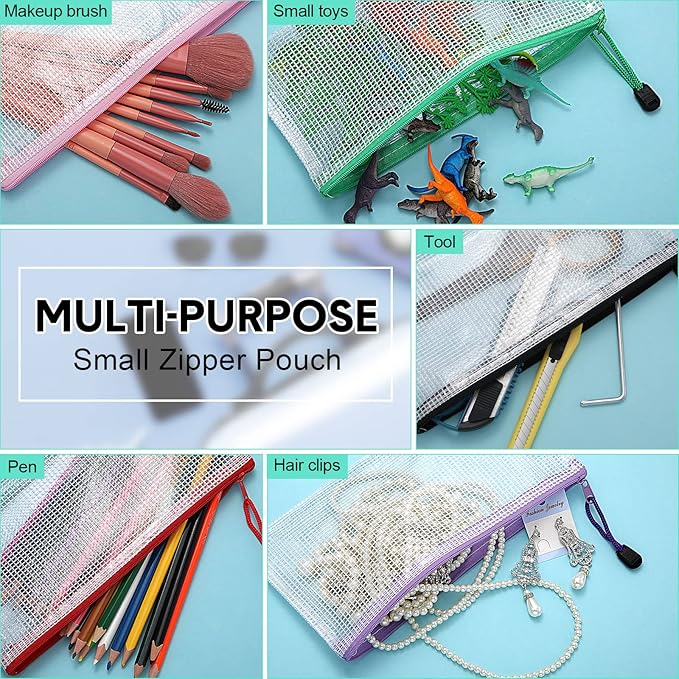 Harloon 150 Pack Pencil Pouch Bulk Gifts Operation Christmas Mesh Zipper Pencil Cases 9.5 x 4.5 Inch Small Clear Holder Storage Multipurpose Cosmetics Toiletry Bags for Office Bill Travel(10 Colors)