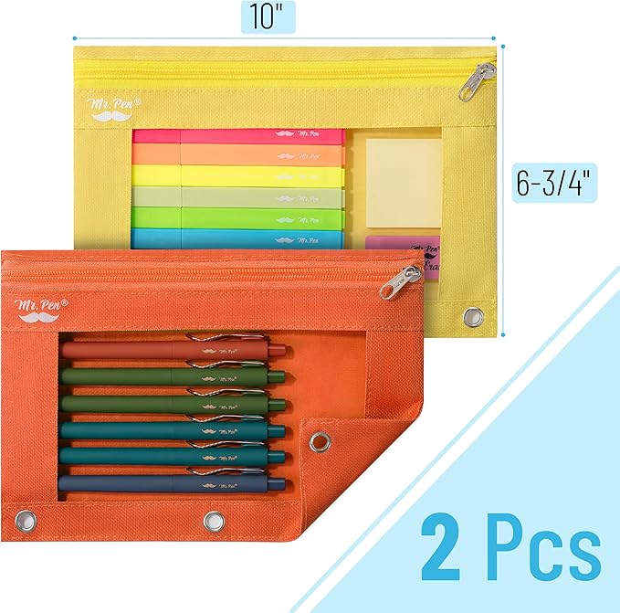 Mr. Pen- Pencil Pouch for 3 Ring Binder, 2 Pack, Yellow and Orange, 3 Ring Binder Pencil Pouch