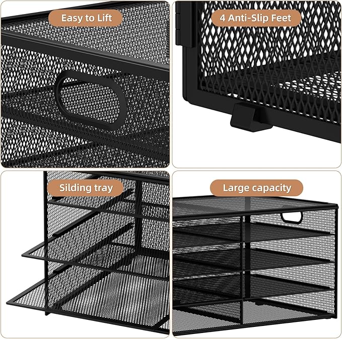 Marbrasse 5 Tier Desktop Literature Organizer, Mesh Paper Organizer Desk Organizers, File Sorter Mail Center Paper Storage Cabinet Classroom Keepers Mailbox for Office Home School, Black