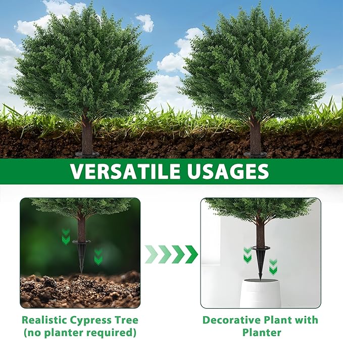 Artificial Cypress Topiary Tree with Ground Spike, Set of 2 Artificial Shrub Bushes, Fake Evergreen Tree for Porch, Artificial Plants for Outdoor Planters Indoor UV Resistant
