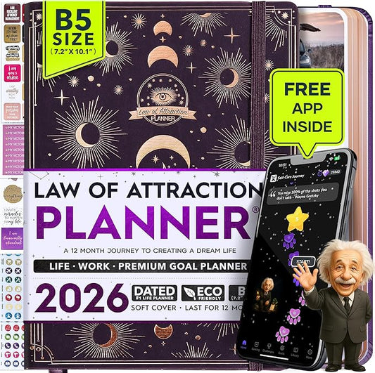 2026 Planner Weekly and Monthly | Law of Attraction Planner with Panduo App | A 12 Month Journey for Productivity, Gratitude & Goal Setting | Includes Foldable Vision Board, Gift Box & Stickers
