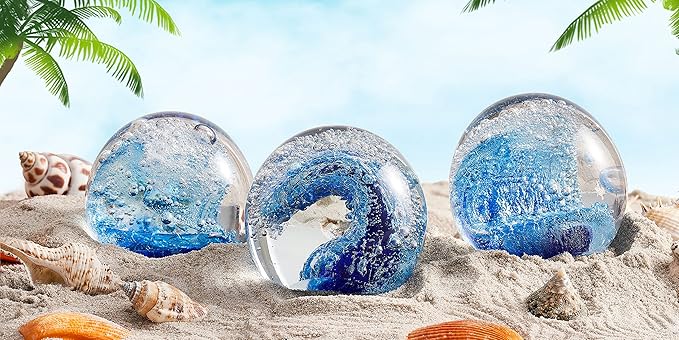 Hand Blown Underwater World of Glass,Office Paperweight Glass for Desk,Home Decor Collectible,Aquarium Decor,Office Decor Ocean Lovers (Ocean Wave)