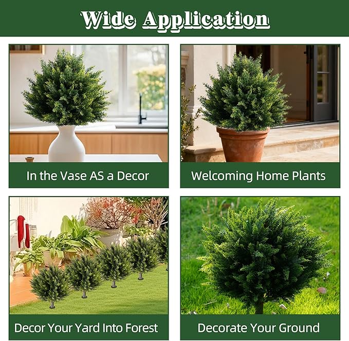 28inch Artificial Cedar Christmas Tree, Norfolk Pine Tree. 4 Sets Faux Cypress Topiary with Spikes Outdoor Christmas Tree Front Porch Decor, Fake Shrubs Planters, Christmas Pot Fillers Urn Filler