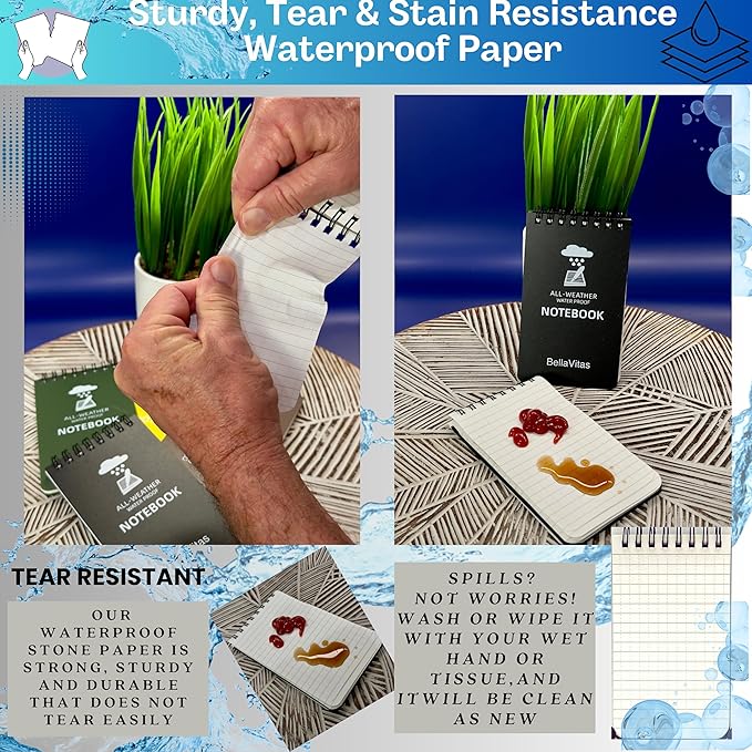 Waterproof 3x5 Notebook Pocket Notebook Small Spiral Notebooks Pocket Notepad Small Notepad 3x5 Pocket Notepad Police Notepad Tactical Notebook and All-Weather pen 6 Pack Black