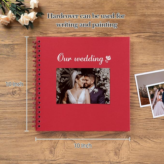 potricher 10 x 10 Inch DIY Scrapbook Album 40 Pages Hardcover Kraft Paper Scrap Book Photo Albums Memory Book for Wedding and Anniversary Family (Red, 10 Inch)