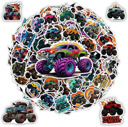 100 PCS Monster Truck Stickers Pack, Car Colorful Vinyl Waterproof Off Road Truck Decals for Kids Teens Adults Boys Girls, Gift for Laptop Water Bottle Helmet Scrapbook
