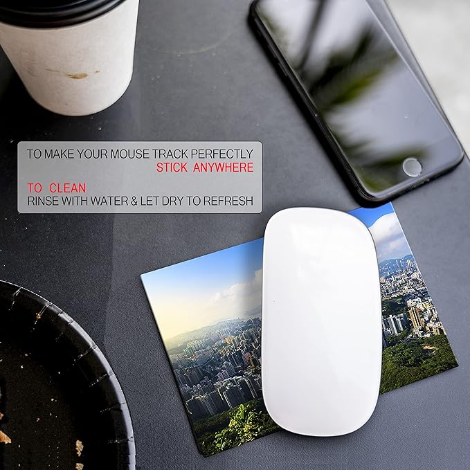 Mouse Pad Travel Size with Adhesive Bottom, Mini Mouse Pad Sticks to Any Surface, Plus Webcam or Camera Privacy Tab Covers and Screen Cleaner (View Point City)