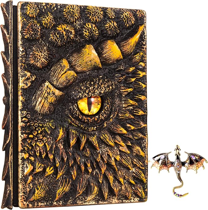 3D Dragon Eye Embossed Journal,Resin Engraving Notebook,Dnd notebook for Dragon Lovers ，Blank Paper,Hardcover Travel Notepad for Writing,Sketchbook,Collection,Gift,Decoration A4 and A5 Size (A5-Gold