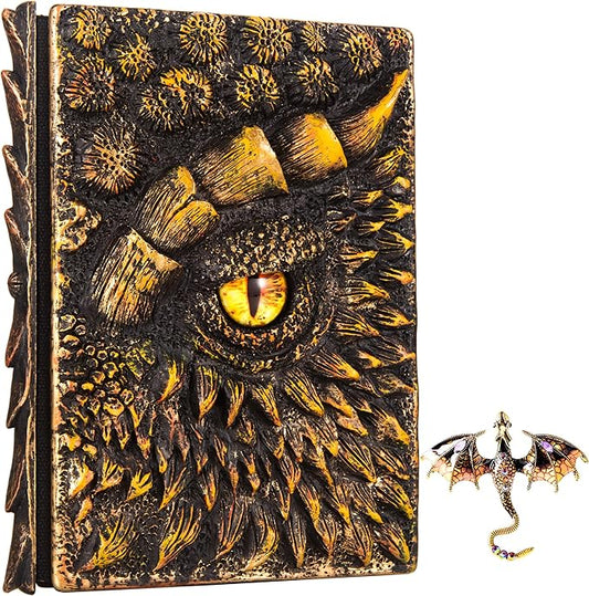 3D Dragon Eye Embossed Journal,Resin Engraving Notebook,Dnd notebook for Dragon Lovers ，Blank Paper,Hardcover Travel Notepad for Writing,Sketchbook,Collection,Gift,Decoration A4 and A5 Size (A5-Gold