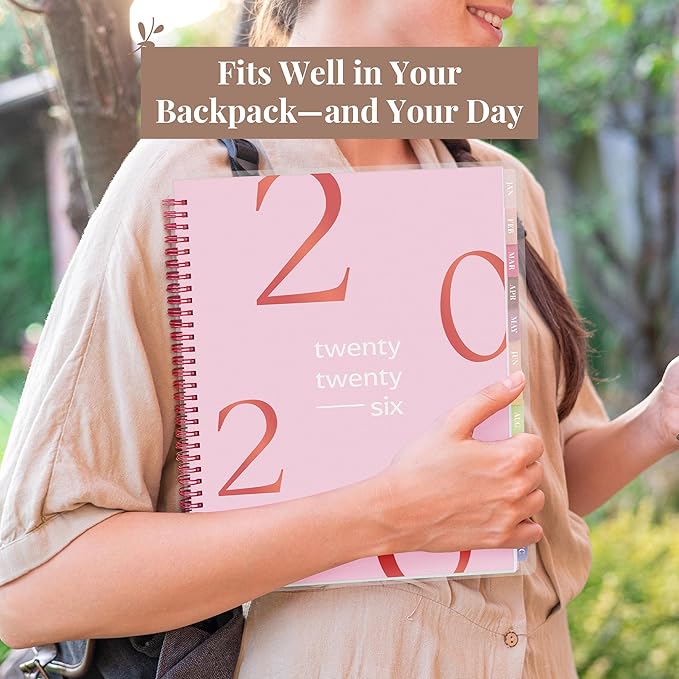 Rileys 2026 Planner, Agenda Planner With Weekly And Monthly View, Daily Agenda Book And Yearly Planners Calendar Book, Spiral Bound With Tabs, Notes, Goals And Holidays (Float, Pink, 8.5 x 11 in)