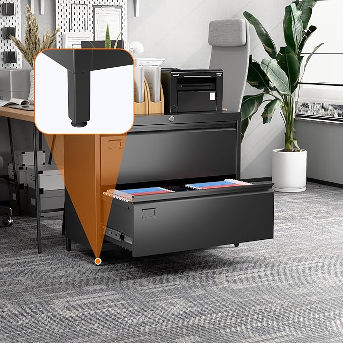 Lateral File Cabinet with 2 Drawers, Metal Wide Lateral Filing Cabinet with Lock for Hanging Files Letter/Legal/F4/A4 Size for Home Office School, 2 Drawer, Assembly Required, Black