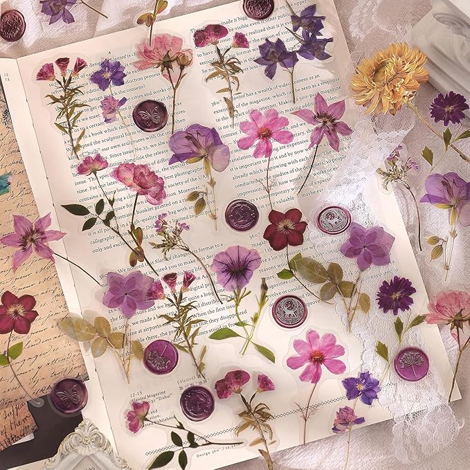 380 Pcs Natural Flower Stickers for Scrapbooking, Vintage Floral Stickers Decals Aesthetic Watercolor Stickers for Journaling Phone Case Stickers Art Bullet Junk Journal Planners DIY Craft Notebook