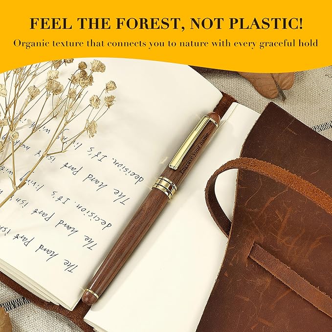 BEILUNER Luxury Personalized Wood Ballpoint Pen Writing Set,Walnut-Elegant Fancy Nice Gift Pen Set for Signature Executive Business Office Supplies - Christmas Gift Boxed with Extra Refills (Black)