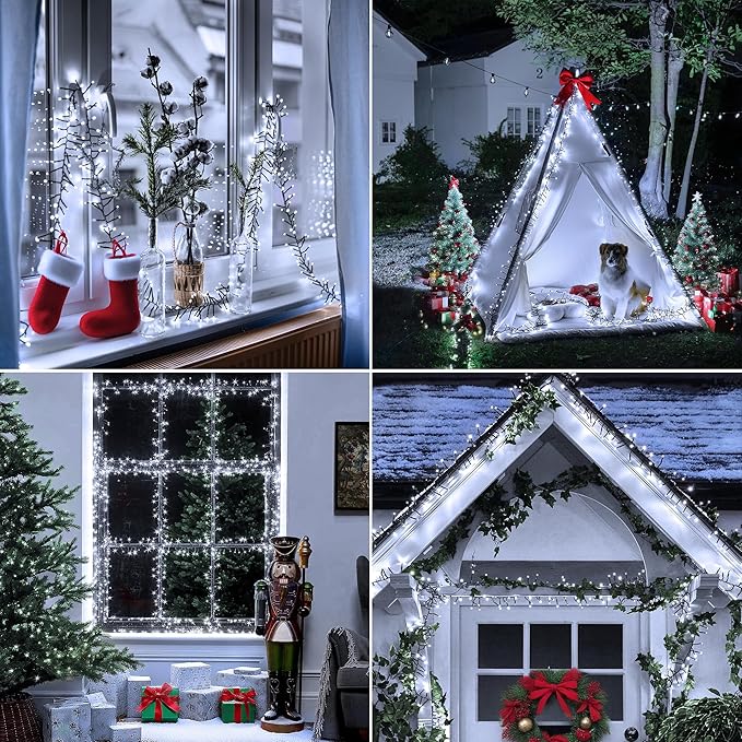 1200 LED 59 FT Cluster Lights, White Christmas Tree Lights 8 Modes Timer Remote, Waterproof String Lights for Indoor Outside Garland Xmas Decorations