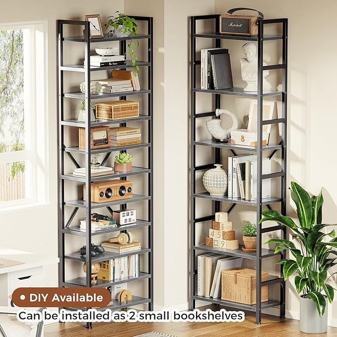 SUPERJARE Triple 6 Tier Bookshelf, Bookcase with 17 Open Display Shelves, Wide Book Shelf Book Case for Home & Office, Grey