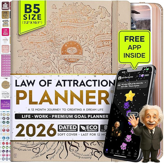 2026 Planner Weekly and Monthly | Law of Attraction Planner with Panduo App | A 12 Month Journey for Productivity, Gratitude & Goal Setting | Includes Foldable Vision Board, Gift Box & Stickers