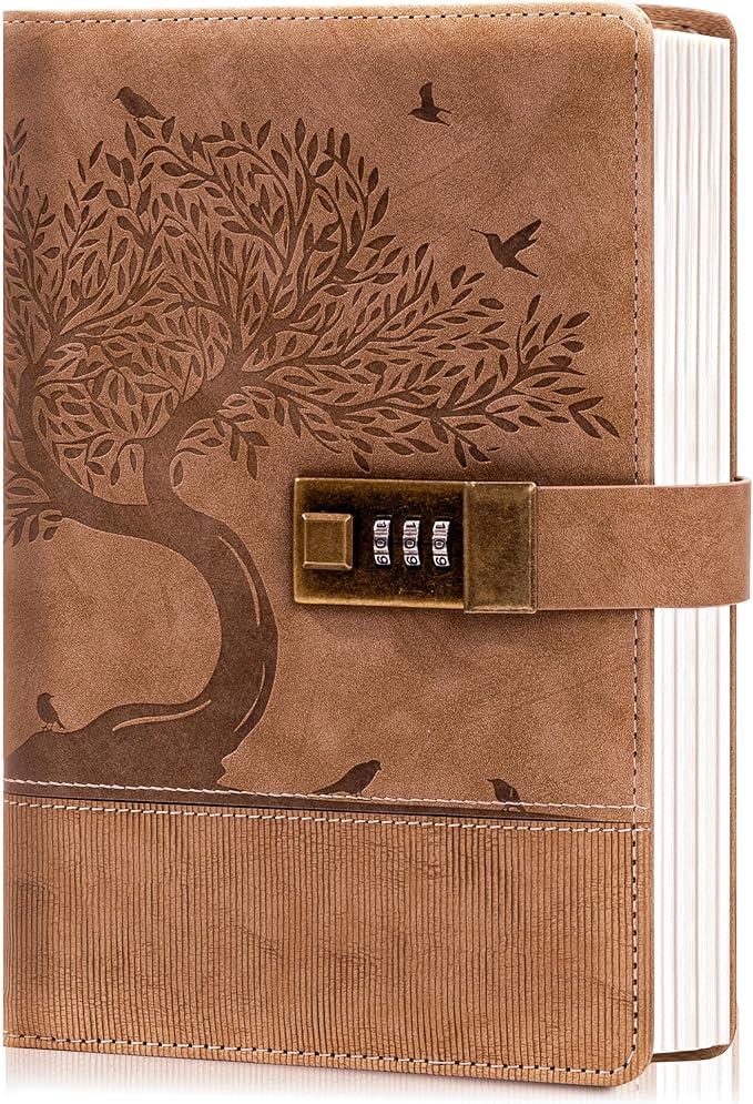 Vintage Diary with Lock for Women Men 256 Pages Leather Password Journal with Lock A5 Locked Journals for Writing Note Taking, 5.9x 8.3 in, Brown