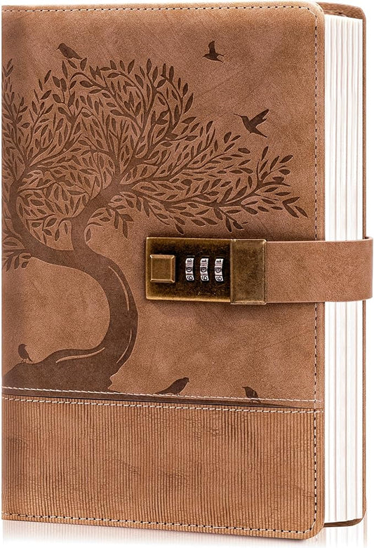 Vintage Diary with Lock for Women Men 256 Pages Leather Password Journal with Lock A5 Locked Journals for Writing Note Taking, 5.9x 8.3 in, Brown