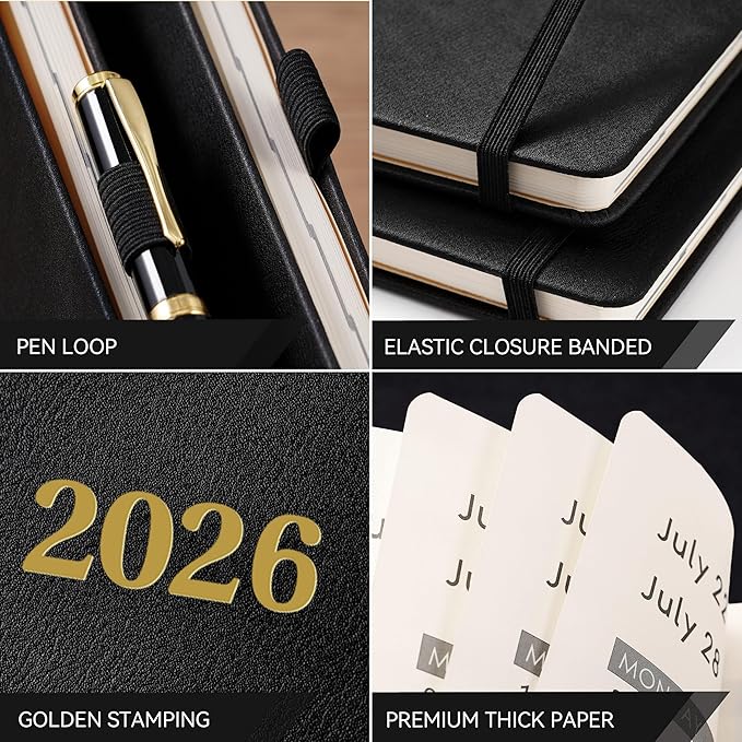 2026 Planner - Weekly and Monthly Planner 2026, Jan.2026 - Dec.2026, 9" x 11", 2026 Calendar Planner with Inner Pocket + Bookmarks+ Leather Hardcover, Black