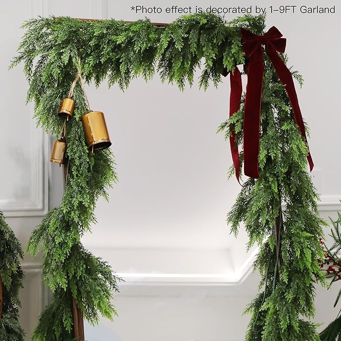 15FT Christmas Cedar Garland Artificial Realistic Green Faux Real Touch Winter Pine Garland for Mantle Fireplace Wall Table Indoor Outdoor Decoraiton