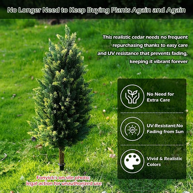 40inch Artificial Cedar Christmas Trees, 2 Sets Faux Cypress Topiary with Spikes, Weatherproof UV Resistant Fake Shrubs Cypress for Outdoor Front Porch Planters, Topiary Bush Balls Decor