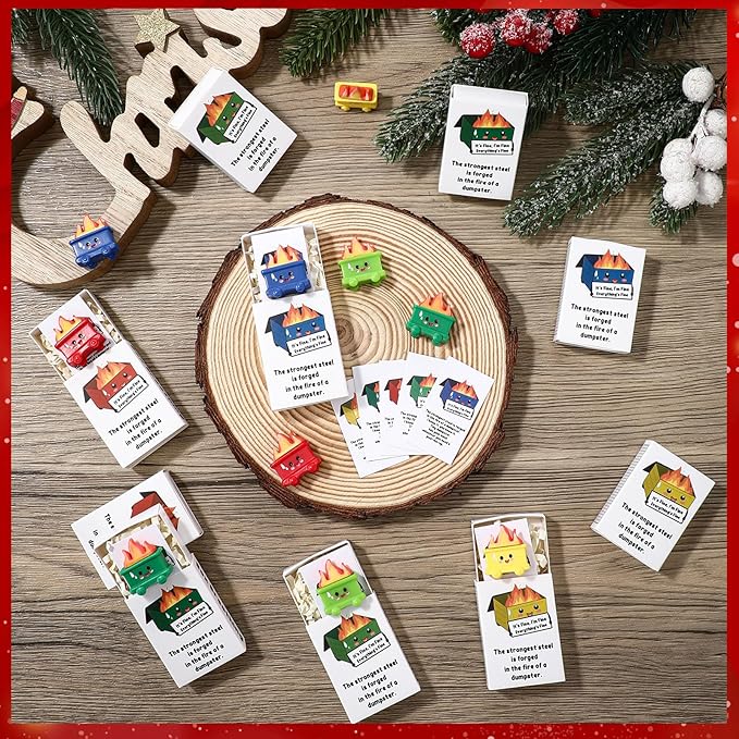 Realspring 35 Sets Dumpster Ornament Desk Accessories Emotional Support Resin Dumpster with Inspirational Cards Funny Employee Appreciation Gifts for Halloween Team Office Coworker Teacher (Colorful)