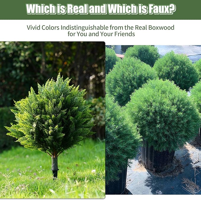 24inch Artificial Cedar Christmas Tree, Norfolk Pine Tree. 4 Sets Faux Cypress Topiary with Spikes Outdoor Christmas Tree Front Porch Decor, Fake Shrubs Planters, Christmas Pot Fillers Urn Filler