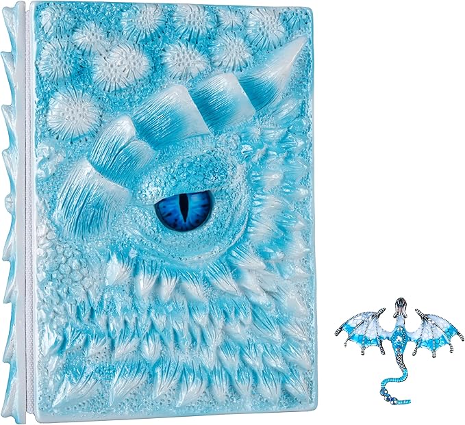 3D Dragon Eye Embossed Journal,Resin Engraving Notebook,Dnd notebook for Dragon Lovers ，Blank Paper,Hardcover Travel Notepad for Writing,Sketchbook,Collection,Gift,Decoration A4 and A5 Size (A5-Ice dragon with brooch)