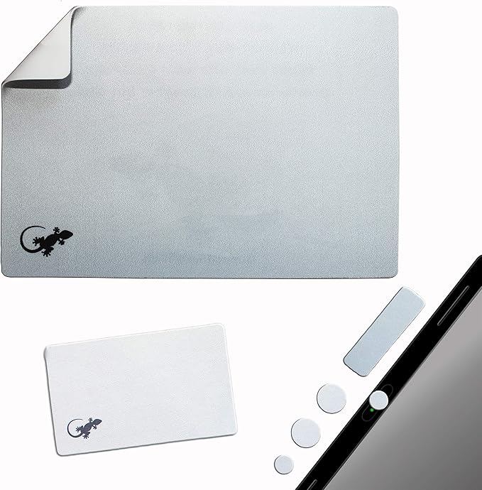 Mouse Pad Adhesive Bottom - Sticks to Any Surface - Portable - Webcam Covers and Screen Cleaner Included (Silver)