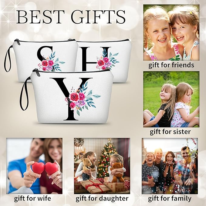 Best Friend Birthday Gifts for Women,Initial Makeup Bag,Cosmetic Bag With Mirror,Personalized Gifts,Maid Of Honor Gifts,Small Makeup Bag for Purse,Besties Gifts for Women,(Y)