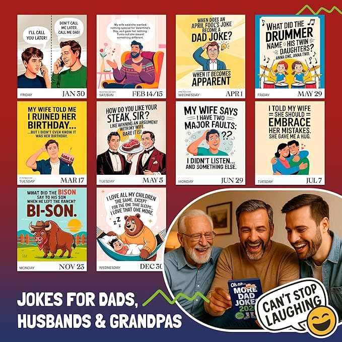 Dad Joke Desk Calendar 2026 - Funny Gifts for Dad, Page a Day Desk Calendar with 365 Daily Dad Jokes, White Elephant Gifts, Gifts for Men, Stocking Stuffers, Dad Christmas Gifts