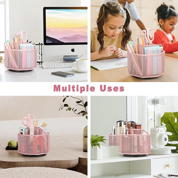 Exerz Desk Organiser/Mesh Desk Tidy Candy/Pen Holder/Multifunctional Organiser 360 Rotating