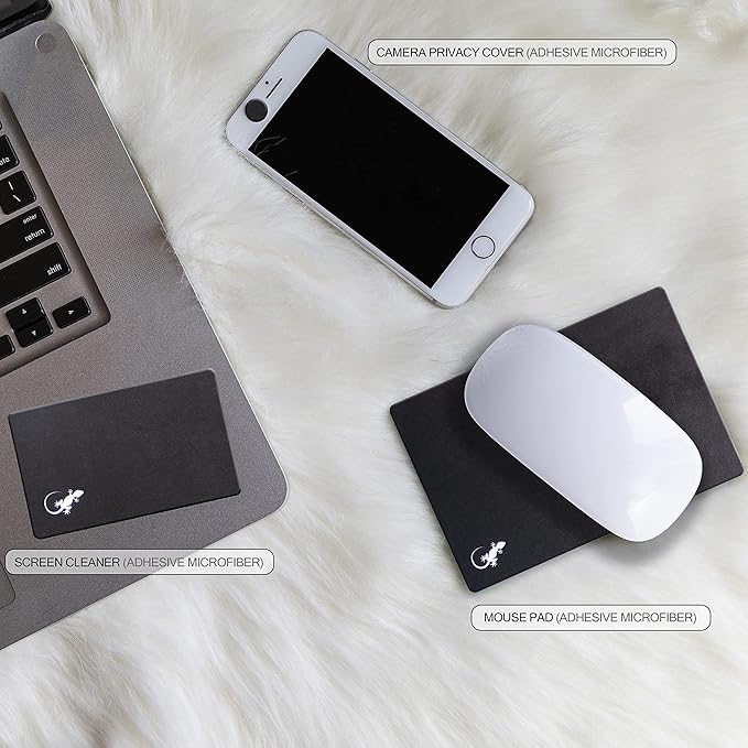 Mouse Pad Adhesive Bottom - Sticks to Any Surface - Portable - Webcam Covers and Screen Cleaner Included (2 Pack -Blank- Black)