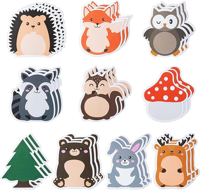 Xqumoi 30 Pack Woodland Animals Sticky Notes, Total 600 Sheets, Cartoon Owl Squirrel Rabbit Shaped Self Sticky Memo Pads for Office School Student Kids Class Birthday Party Favors Goodies Bag Fillers