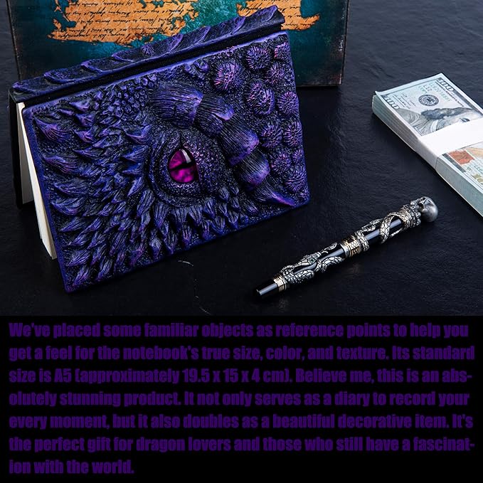 3D Dragon Eye Embossed Journal,Resin Engraving Notebook,Dnd notebook for Dragon Lovers ，Blank Paper,Hardcover Travel Notepad for Writing,Sketchbook,Collection,Gift,Decoration A4 and A5 Size (A5-Dark Purple-Lined)