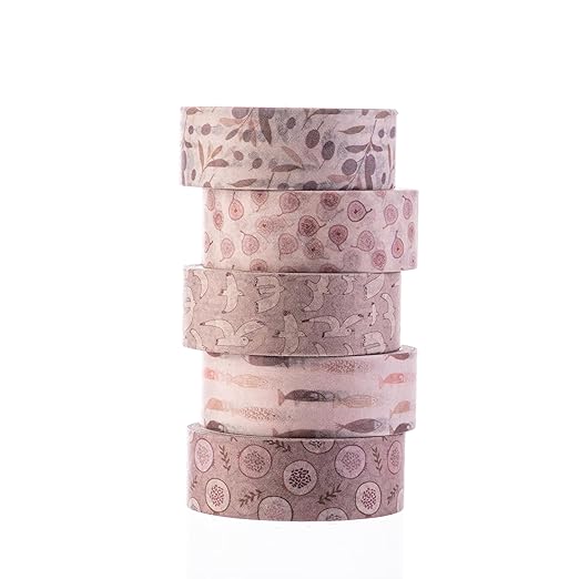 DIVERSEBEE Pastel Washi Tape Set, 5 Rolls Decorative Scrapbook Tape, Cute Craft Tape, Scrapbooking Bullet Journal Supplies, Bible Journaling, Planner Accessories, Gift Wrap Tape (Nature)