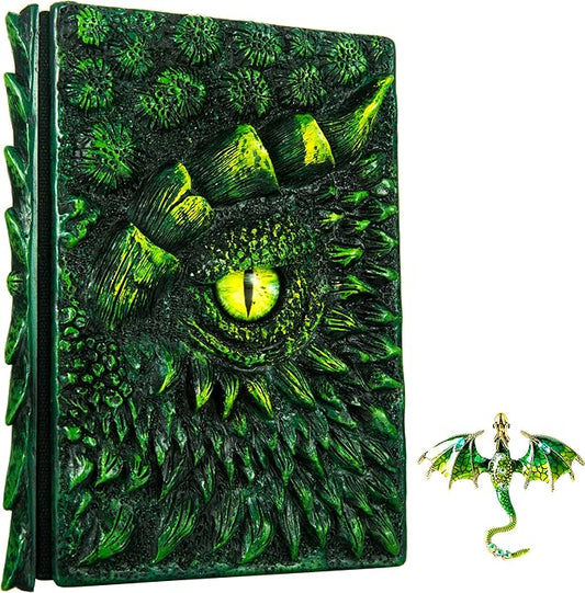 3D Dragon Eye Embossed Journal,Resin Engraving Notebook,Dnd notebook for Dragon Lovers ，Blank Paper,Hardcover Travel Notepad for Writing,Sketchbook,Collection,Gift,Decoration A4 and A5 Size (A5-Green